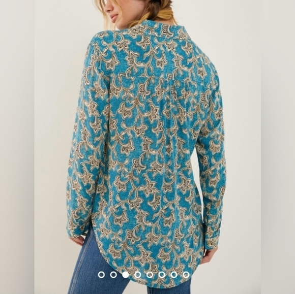 Anthropologie Pilcro Leilani Blue Motif Tunic Long Sleeve Button Down Shirt SM - Picture 4 of 15